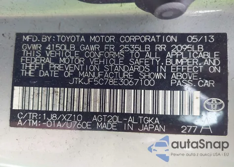 2014 Scion Tc 10 Series from USA, damaged, VIN JTKJF5C78E3067100